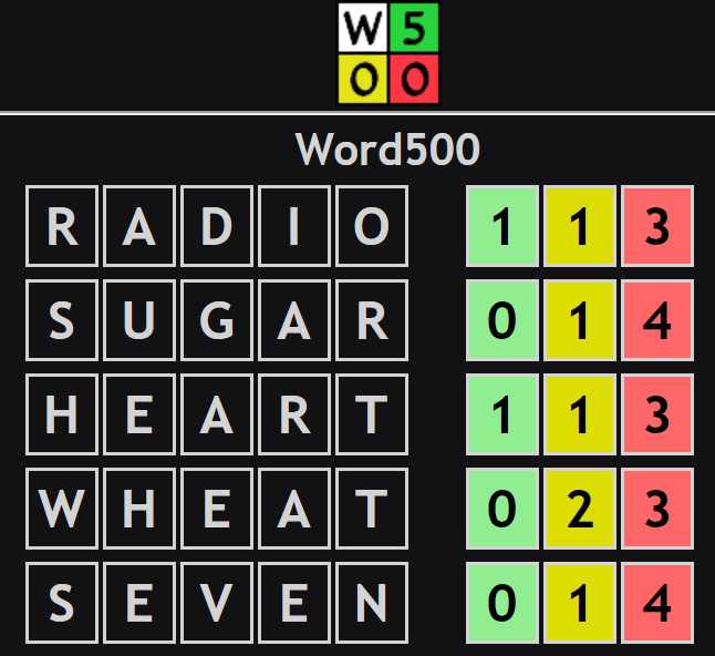 play Word500 game on website